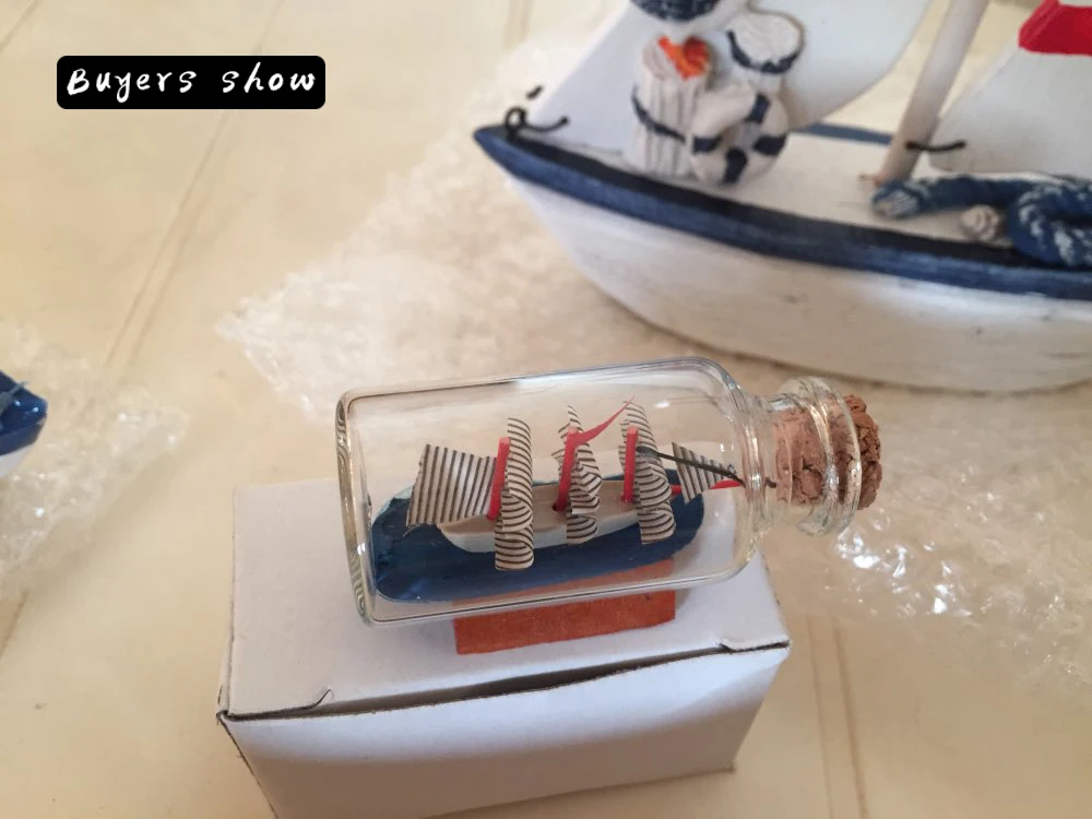 Home Decor Mini Sailing Pirate Boat Ship Small Wood Cork Glass Drift Charm Wishing Bottle Vial Valentine's Day Gift