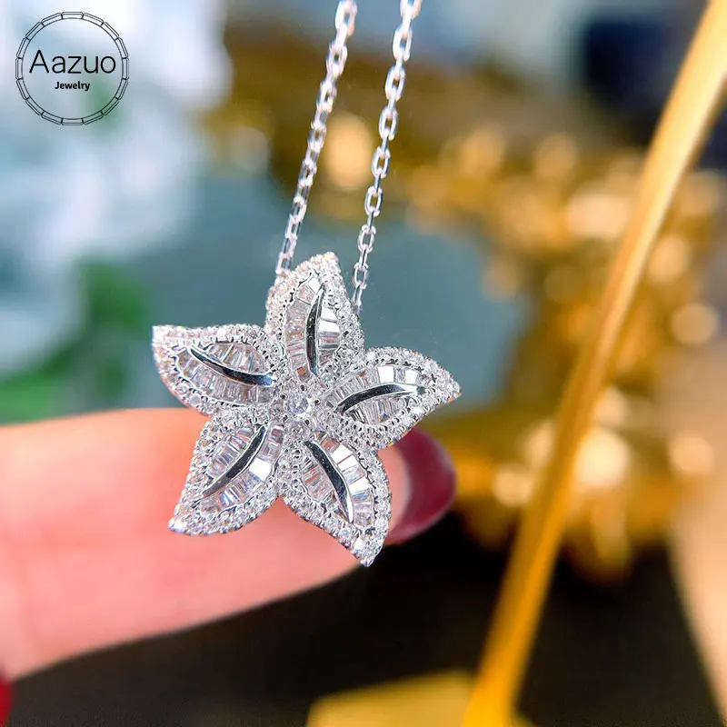Aazuo 18K Orignal White Gold Real Diamonds 0.65ct Big Starfish Necklace gifted for Women Senior Banquet Wedding Link Chain Au750