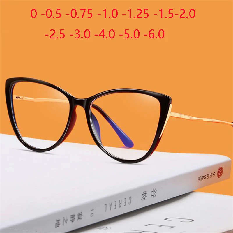 

Blue Light Blocking Cat Eye Prescription Lenses Diopter Glasses Unisex Literary TR90 Nearsighted Spectacles 0 -0.5 -0.75 To -6.0