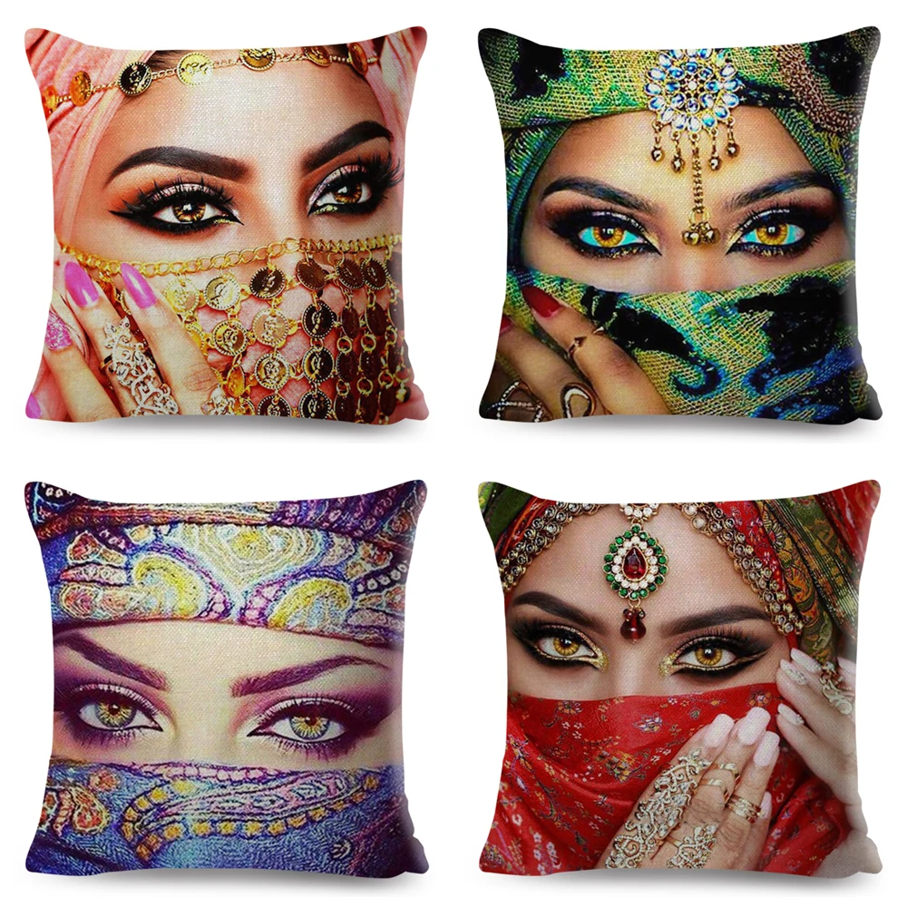 Colorful Elegant Masked Woman Pillowcase Decor Beautiful Lady Pillow Case Polyester Cushion Cover for Sofa Home Car 45x45cm