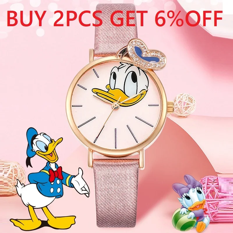 Disney Official Donald Duck Cartoon Lady Woman Fashion Casual Quartz Wristwatch Dazzeling Bling Rhinstone Cute Clock Waterproof