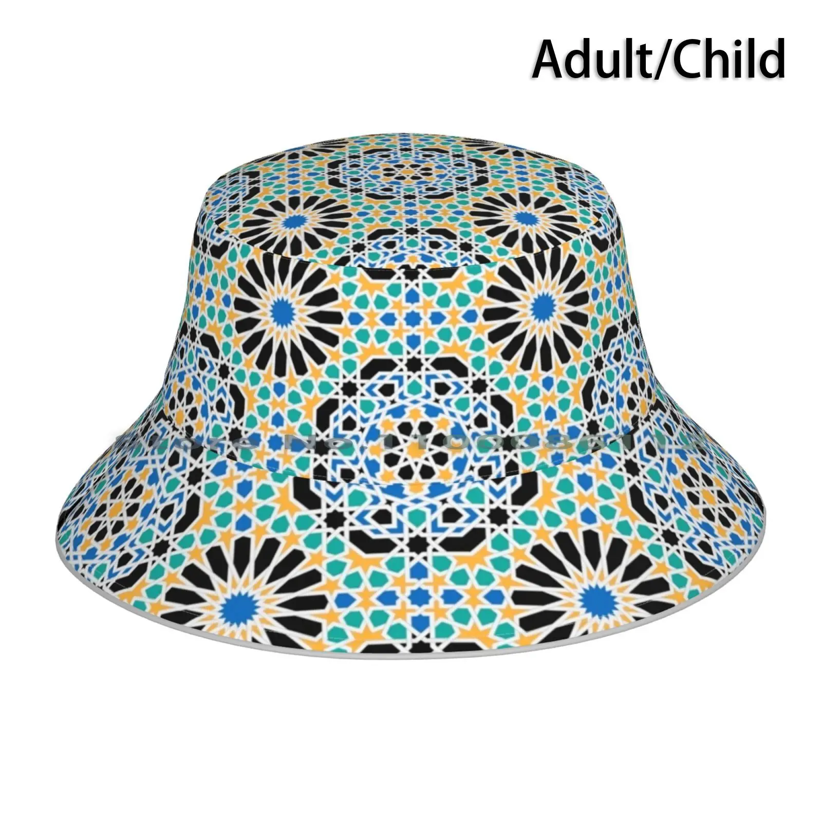 Alhambra Pattern Bucket Hat Sun Cap Alhambra Granada Sevilla Seville Malaga Andalusia Andalucia Spain Islamic Tile Colors