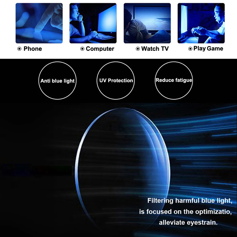 Peekaboo CR-39 resin anti blue light aspheric prescription glasses lenses clear myopia hyperopia lens 1.56 1.61 1.67 1.74