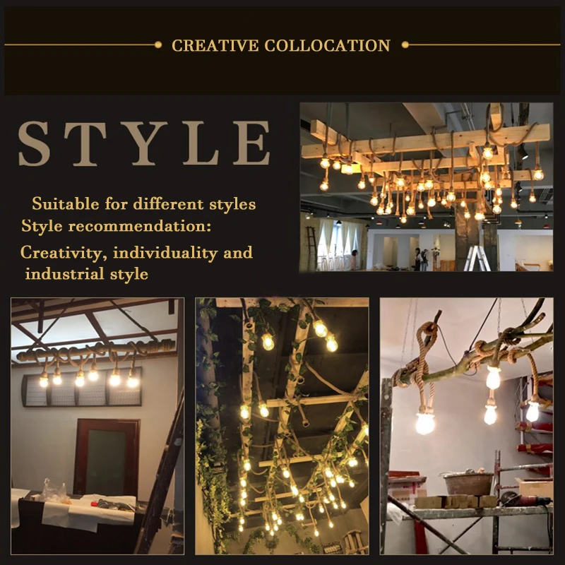 Hemp rope chandelier retro industrial style single head double head bar coffee shop clothing store personality chandelier