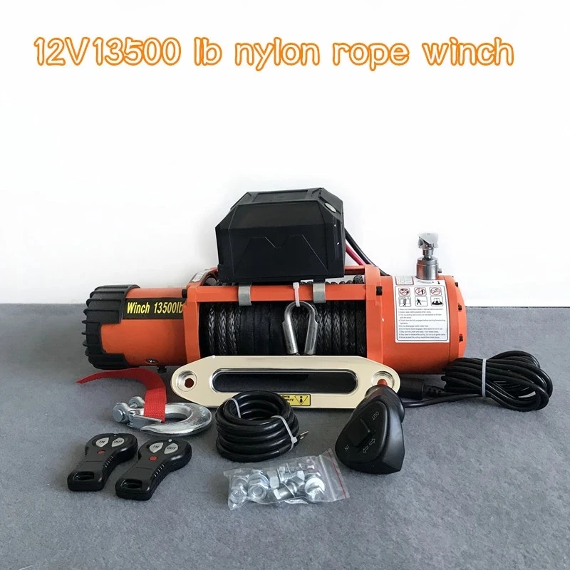 

12v 13500lb Electric Winch Heavy Duty ATV Trailer high tensile nylon rope cable Remote Control Set Electric Winch