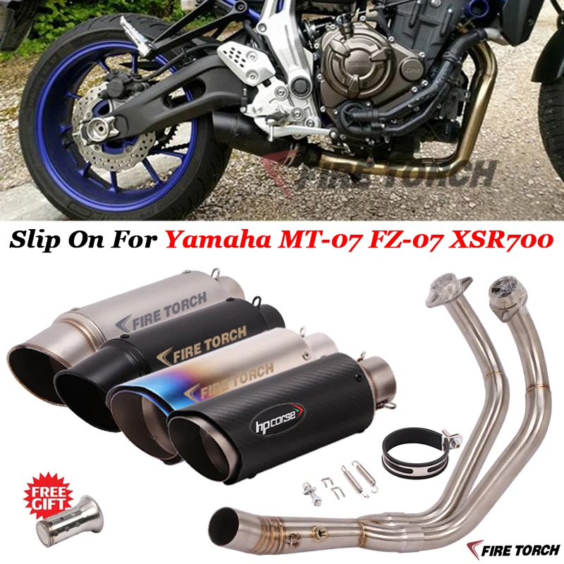 

Slip On For Yamaha MT07 MT-07 FZ07 R7 Motorcycle Full System Exhaust Muffler Front Middle Link Pipe Escape DB Killer