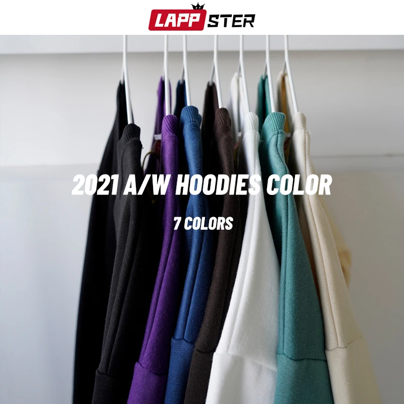 LAPPSTER Men Solid 7 Colors Streetwear Harajuku Hoodies 2024 Mens Winter Fleece Oversized Sweatshirts Male Y2k Vintage Pullovers