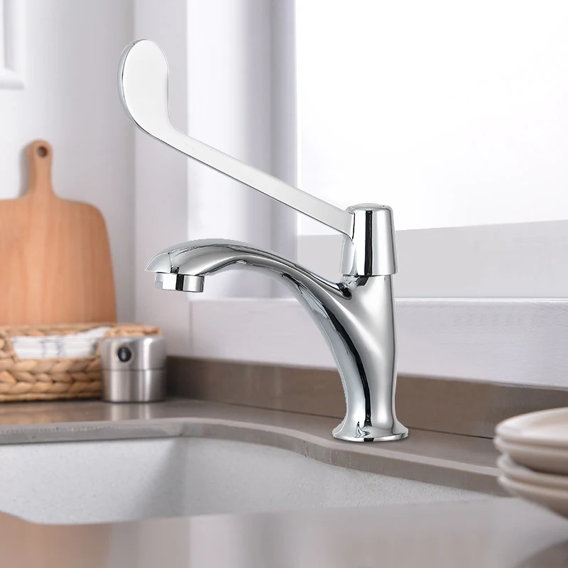 Bathroom Basin Faucet Copper Toilet Elbow Touch Wash Basin Tap  Length Handle Single Cold Water Faucet for Laboratory Hospital