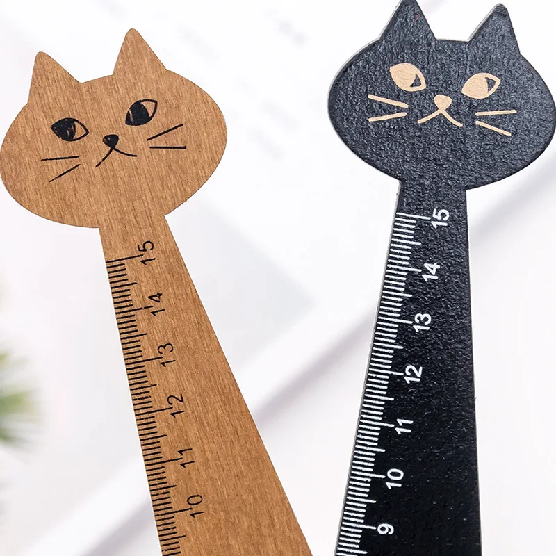 Régua de desenho animado de gato, réguas de madeira bonitas de desenhos animados criativos coreanos, material escolar de papelaria vintage ecológico com 20 peças