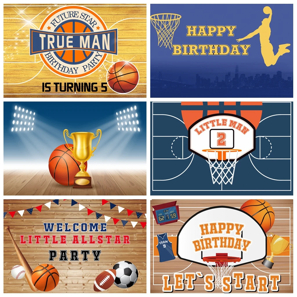 Laeacco compleanno fondali campo da basket campione trofeo Sportman Baby Shower neonato fotografia sfondi photzone