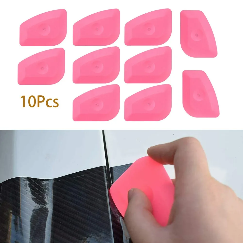 Removedor de etiqueta do filme do carro, raspador, Ferramentas de instalação da etiqueta do veículo, Pintura raspador plano, Mini rodo rosa, 10 Pcs