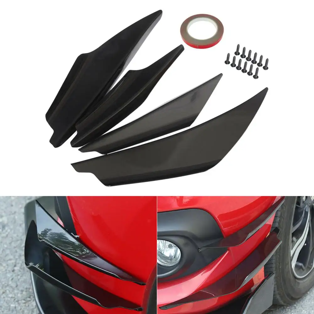 

Universal spoiler Car front Rear Bumper Side Canards Splitter Fins Black Front Bumper Car Spoilers Anti-collision Bumper Guard