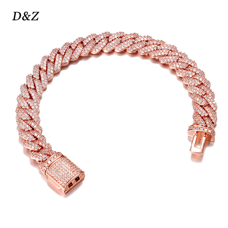  D&Z New 10mm 2Rows Stones Miami Cuban Link Bracelet Bling AAAA Zircon Charm Men's Hip Hop Bracelet Women Jewelry