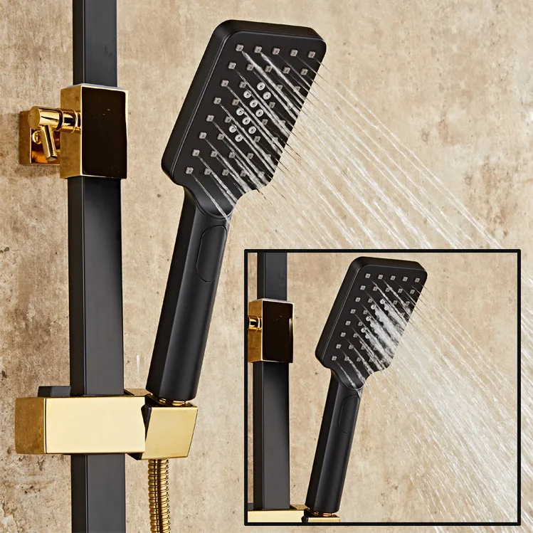 Imagem -04 - Sdsn-conjunto de Chuveiro Quadrado para Banheiro Torneira de Chuveiro de Latão Chuveiro de Banho Digital Preto e Dourado Qualidade 10 em