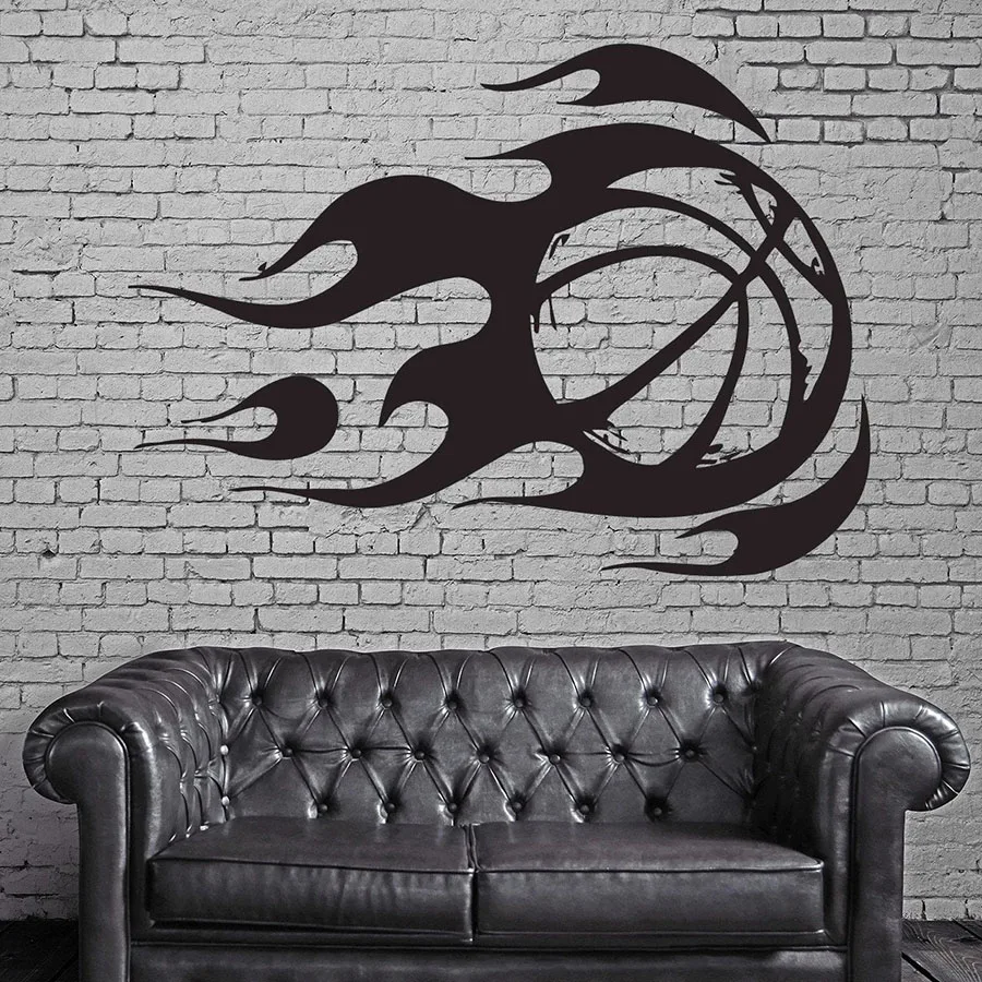 Basketbal Muurtattoo Sport Fire Ball Vinyl Raamstickers Kids Jongens Slaapkamer Basketbalveld Stadion Art Mural Decor C087