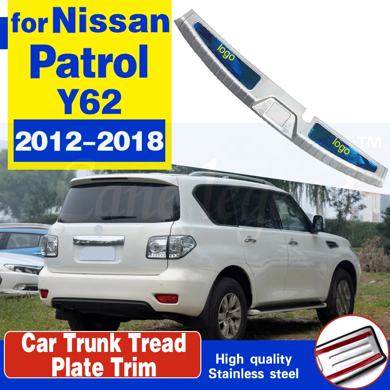 for Nissan Patrol Y62 2012-2018 Car accessories Stainless Steel Rear Bumper Protector Sill Trunk internal Tread Plate Trim