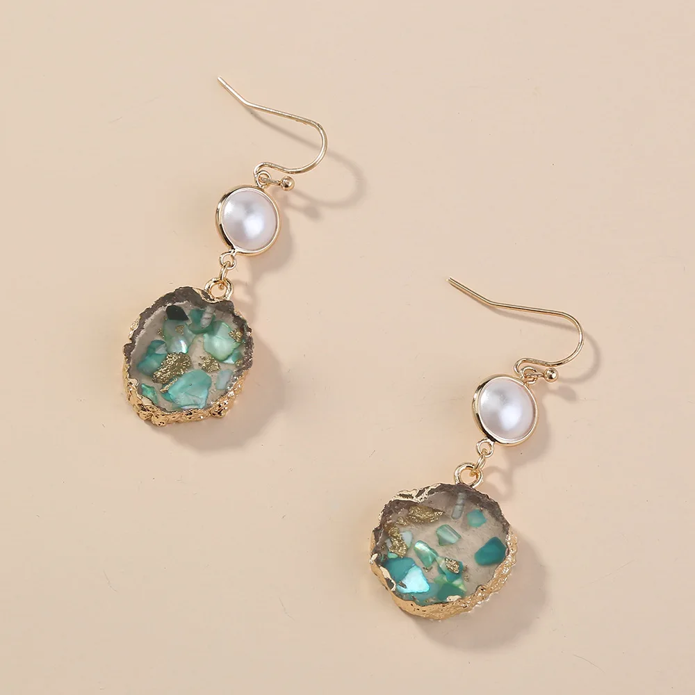 Pendientes largos clásicos y elegantes con perlas para mujer, pendientes geométricos de cristal verde con forma de gota de agua, joyería Brincos Bijoux