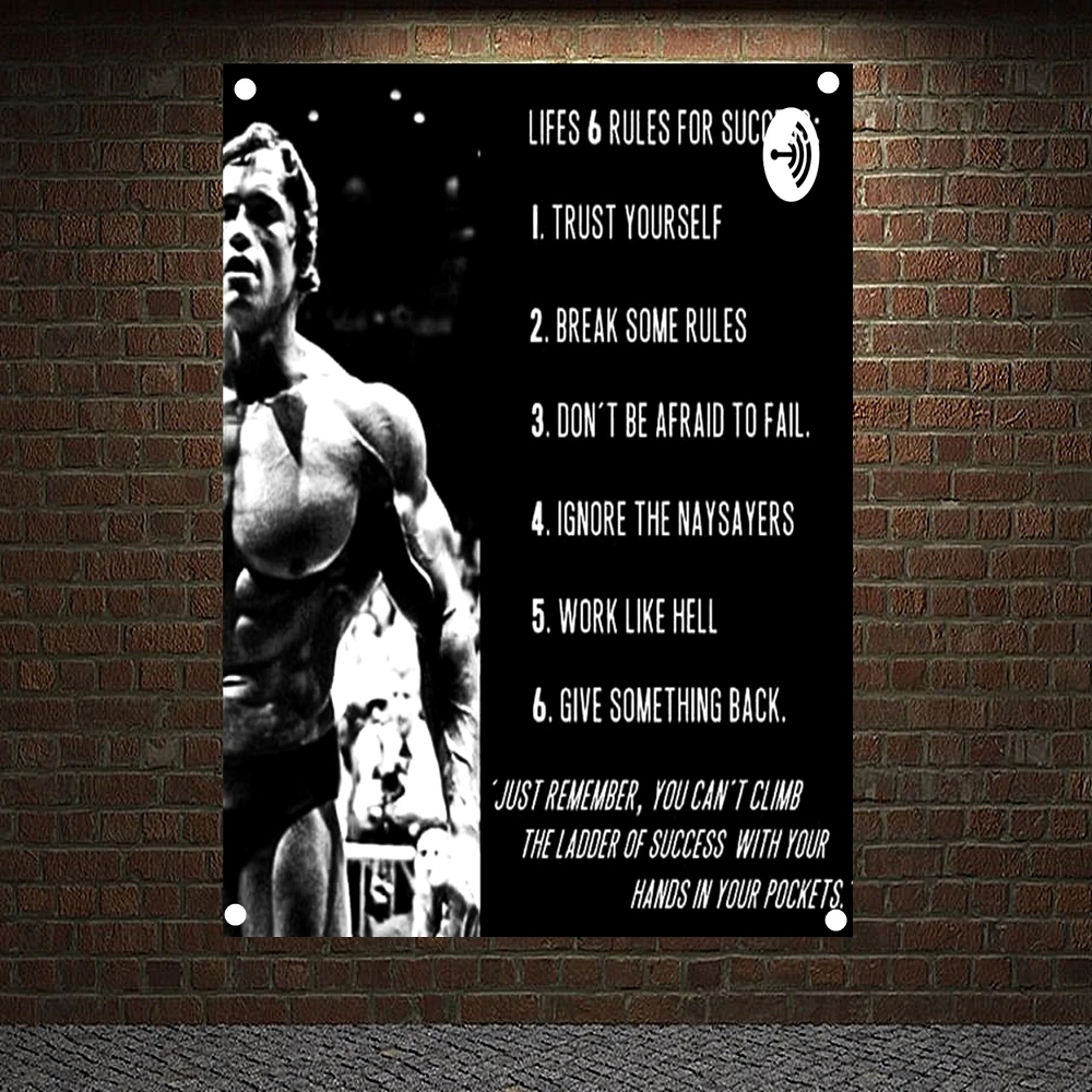 

"LIFES 6 RULES FOR SUCCESS" Motivational Workout Canvas Painting Wall Hanging Exercise Yoga Banners Flags Wall Art Gym Decor T2