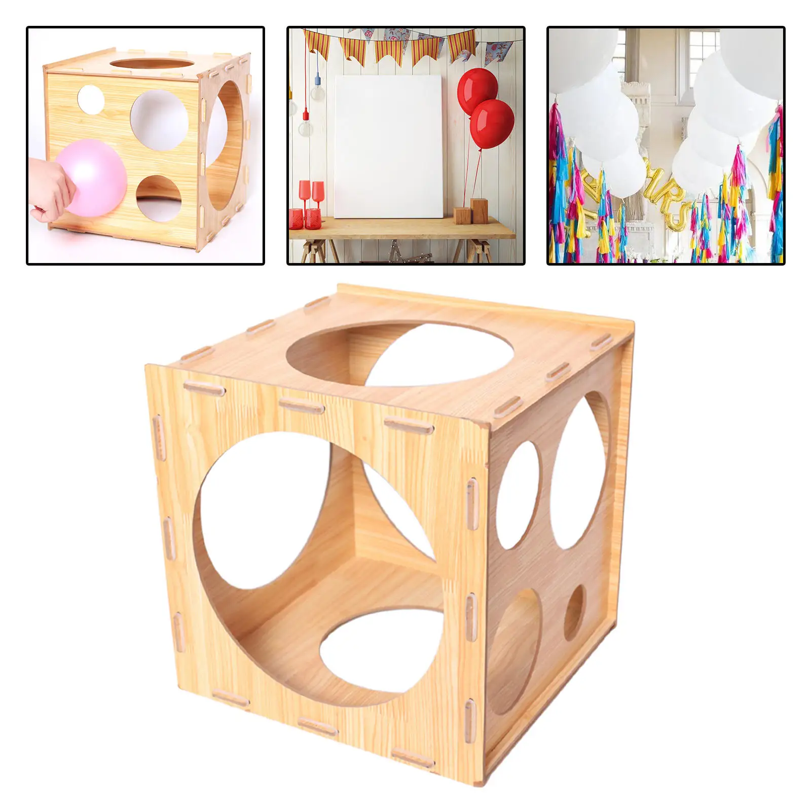 Balloon Sizer Box 9 Holes Wood Balloon Size Measurement Box for Balloon Decorations Balloon Arches Balloon Columns Party Wedding