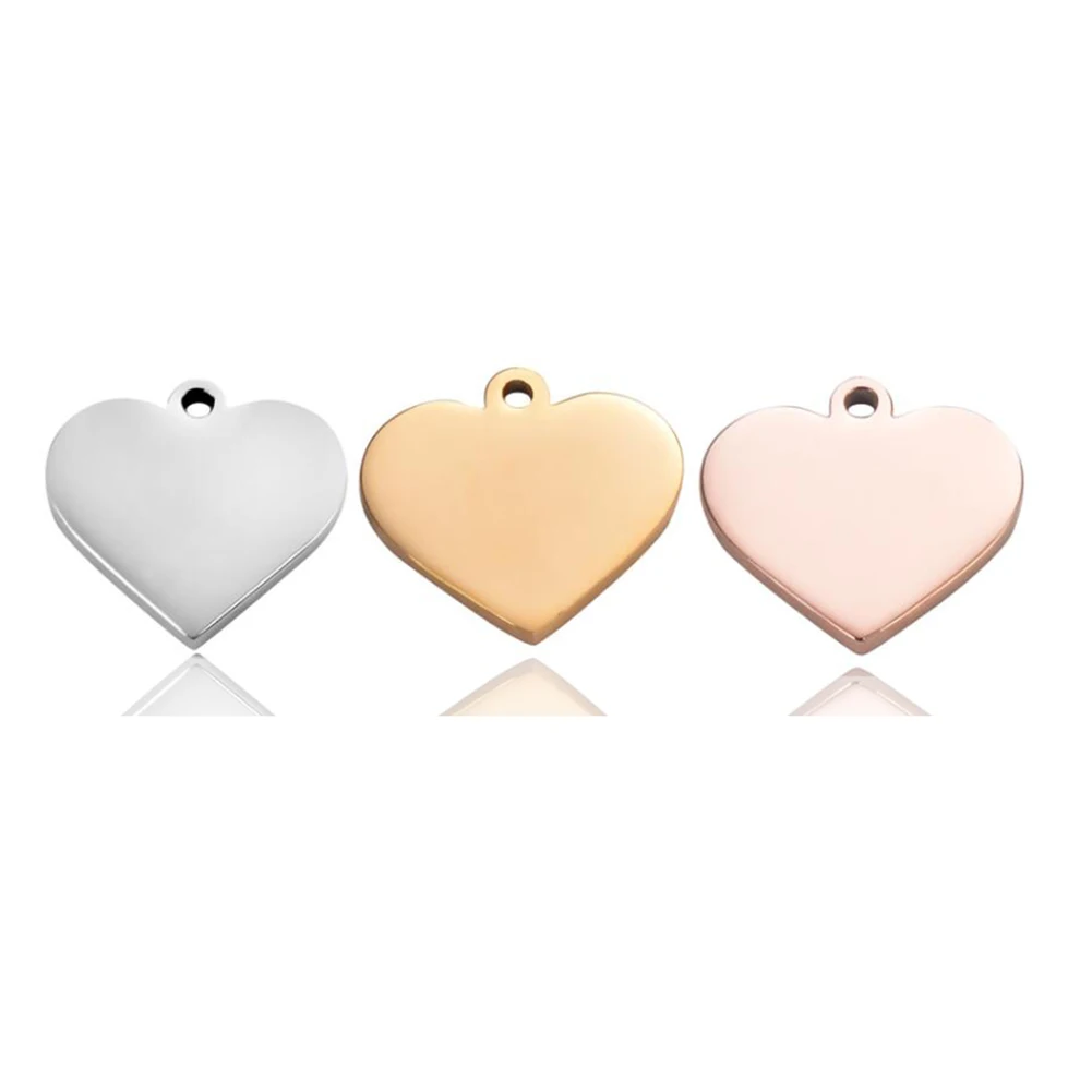 10Pcs Customized Charms Stainless Steel Heart Tag Engrave Logo Letter DIY Bracelet Necklace Pendant for Jewelry Making
