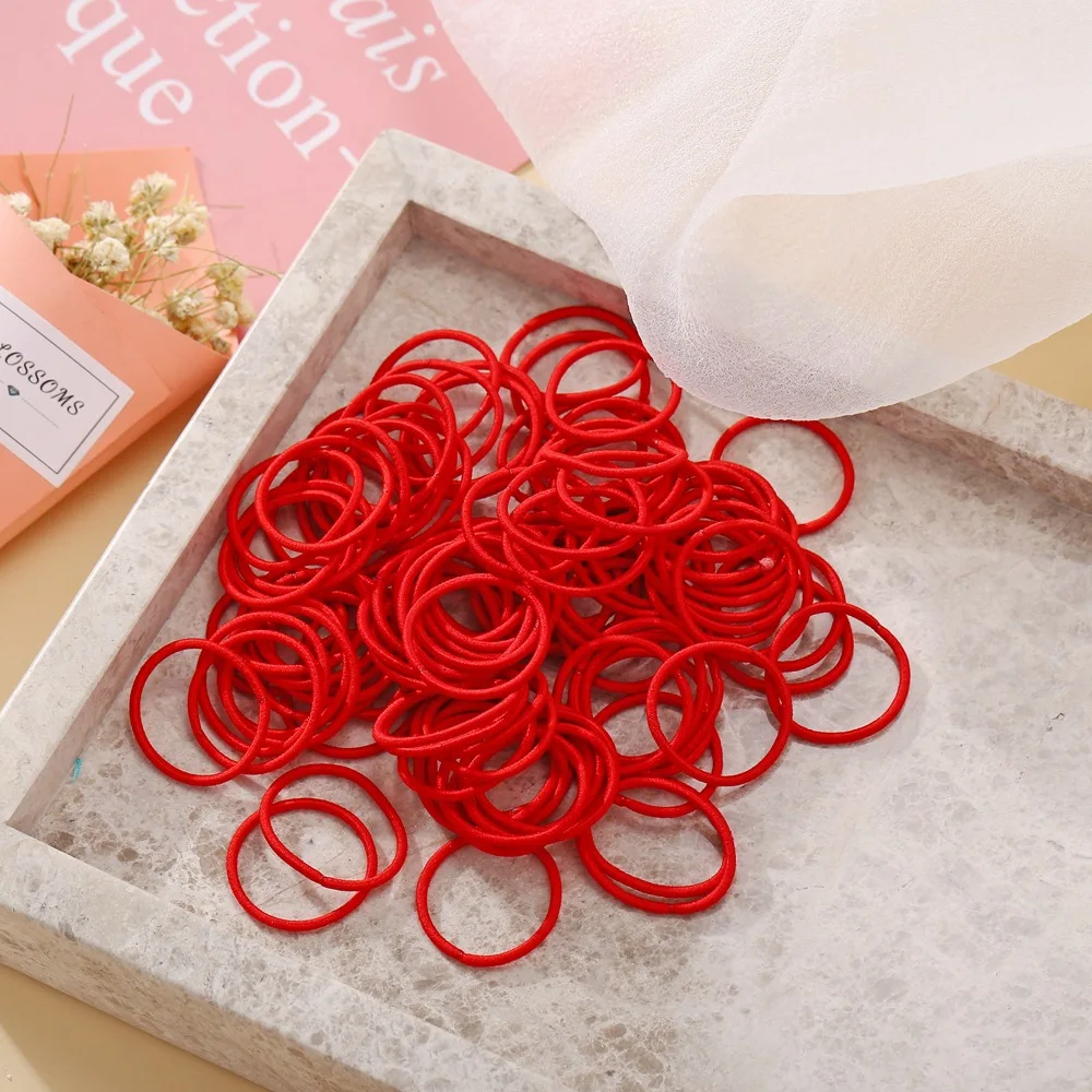 100 pcs/Lot 3 CM Cute Nylon Rubber band Hair Ties Gum Red Hair Band For Girls Headband Hair Accessories