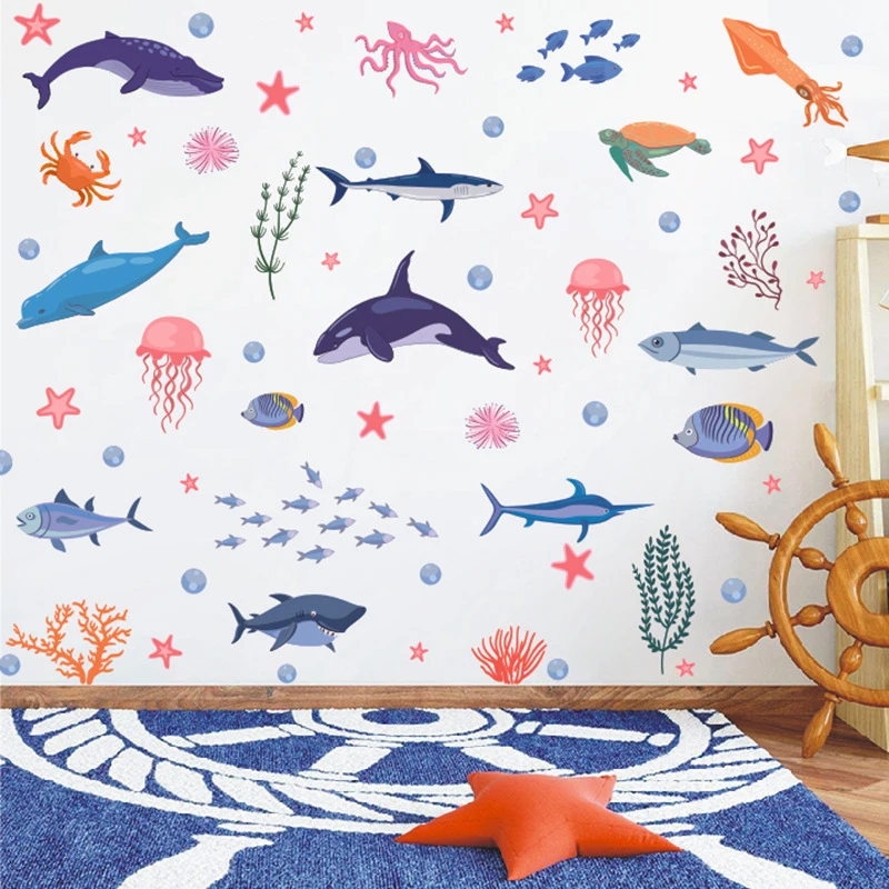Sea World Peel En Stick Muurstickers Fishes & Zee Planten Pvc Stickers Cartoon Thuis Window Wall Art Voor Nursery badkamer Gdeals