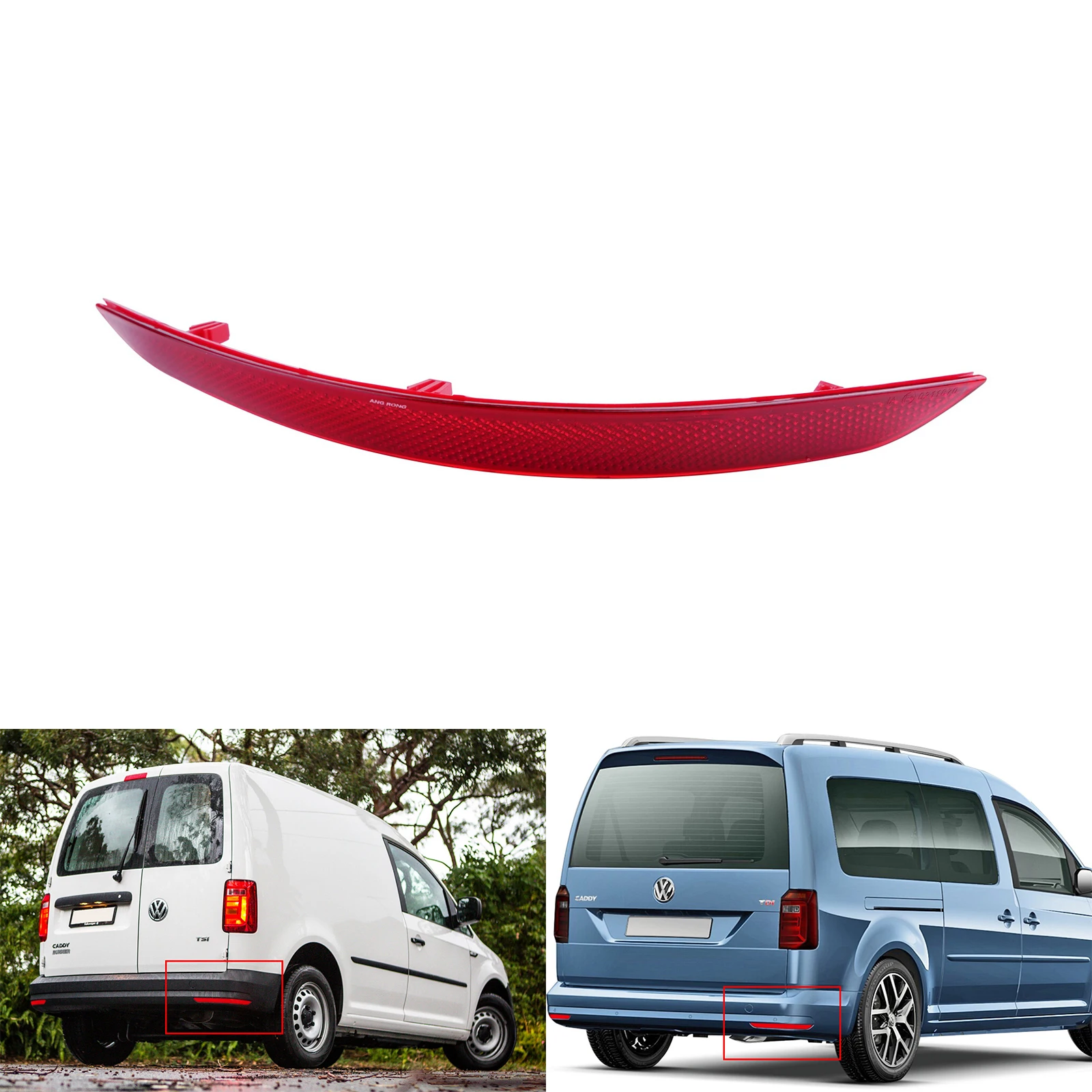 ANGRONG Right O/S Red Lens Cover Rear Bumper Reflector 2K5945106D For VW Caddy MK3 4 15+