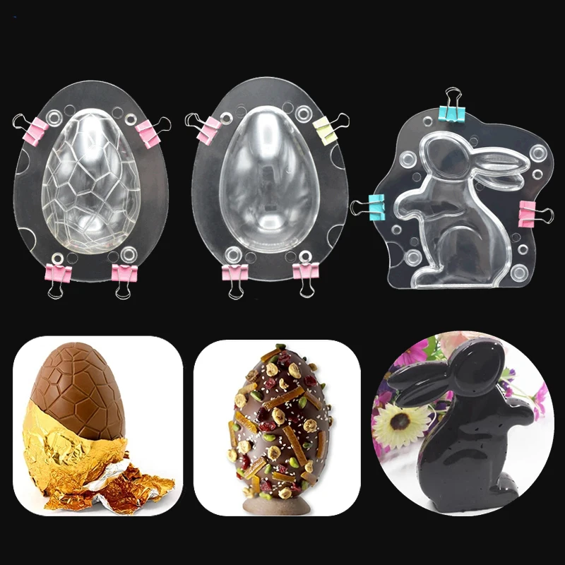 3D Polycarbonate Easter Chocolate Molds Bunny Egg Rabbit Plastic Chocolate Mould Pastry Pudding Baking Candy DIY Accessories