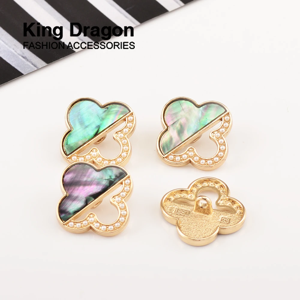 New Arrival 6PCS Gold Rhinestone Decor Metal Shell Pearl Buttons For Clothes Coat Cardigan Sweater Sew Needlework KD886