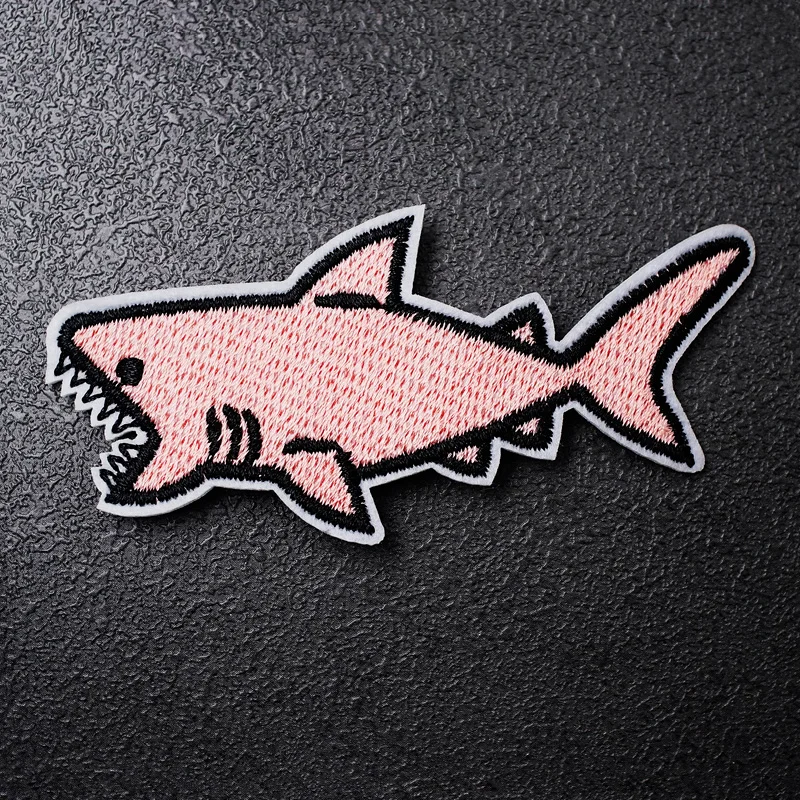 Shark Patches Size:9.1x4.3cm Cartoon Iron On Cloth Embroidered Applique Sewing Clothes Apparel Accessories Pink