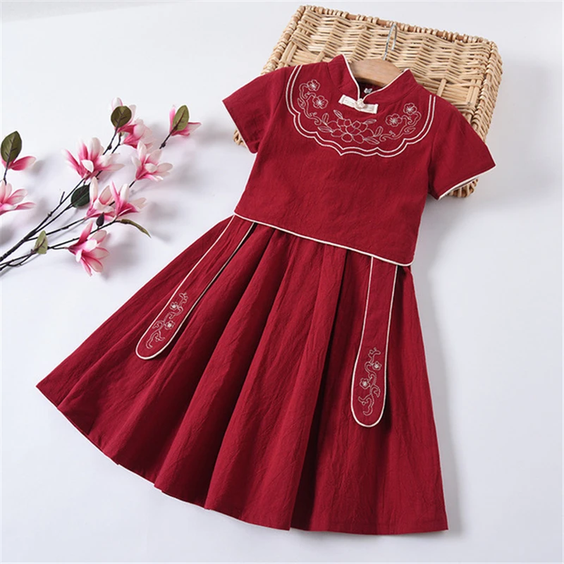 Children's Tang suit skirt girls Republic of China style retro Chinese style stage performance clothing chinese wedding dress