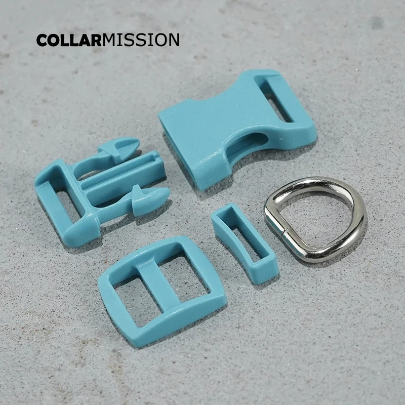 (plastic buckle+Tri-Glid+square keeper+D ring) DIY dog collar 20mm webbing sewing quality beautiful accessory premium lake blue