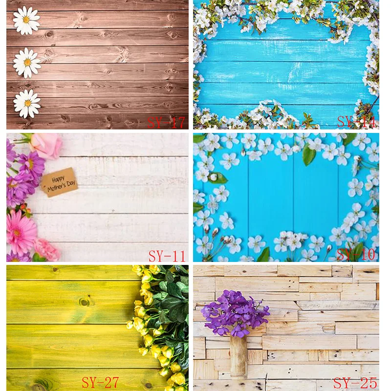 

SHENGYONGBAO Vinyl Custom Photography Backdrops Prop Flower and Wooden Planks Theme Photo Studio Background #SY-07