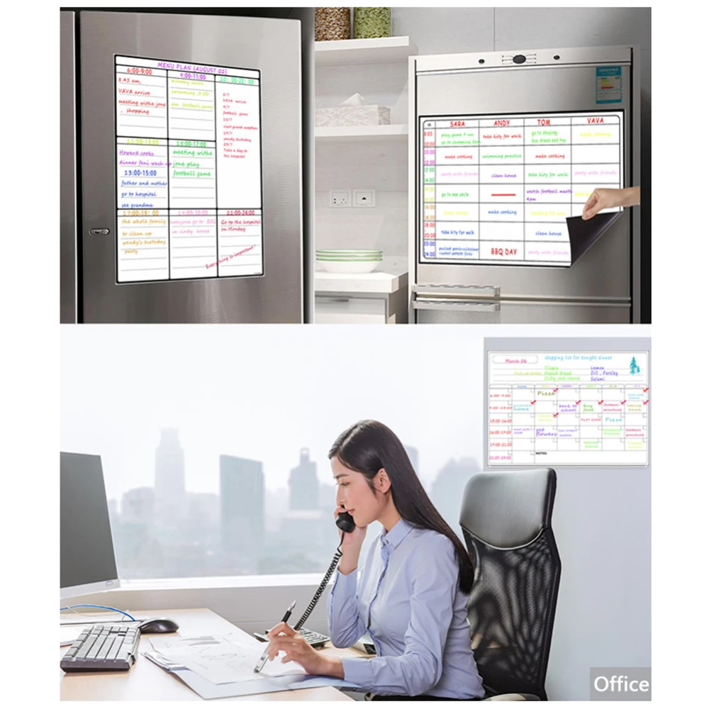 Planificador mensual semanal magnético, tabla de calendario, pizarra blanca, horario, pegatina de nevera, tablero de mensajes para oficinas de