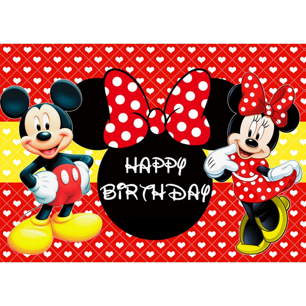 Disney Cartoon Mickey Minnie Mouse Donald Duck Happy Birthday Backgrounds Decors Vinyl Cloth Party Backdrops Baby Shower Banner