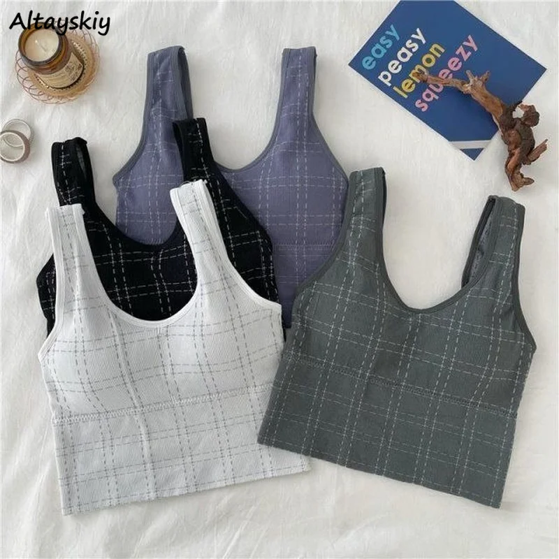 Tanks Women Sexy Plaid Spring Summer New All-match Simple Ins Sports Vest Wireless Anti-shake Slim Casual Chic Sleeveless Skinny