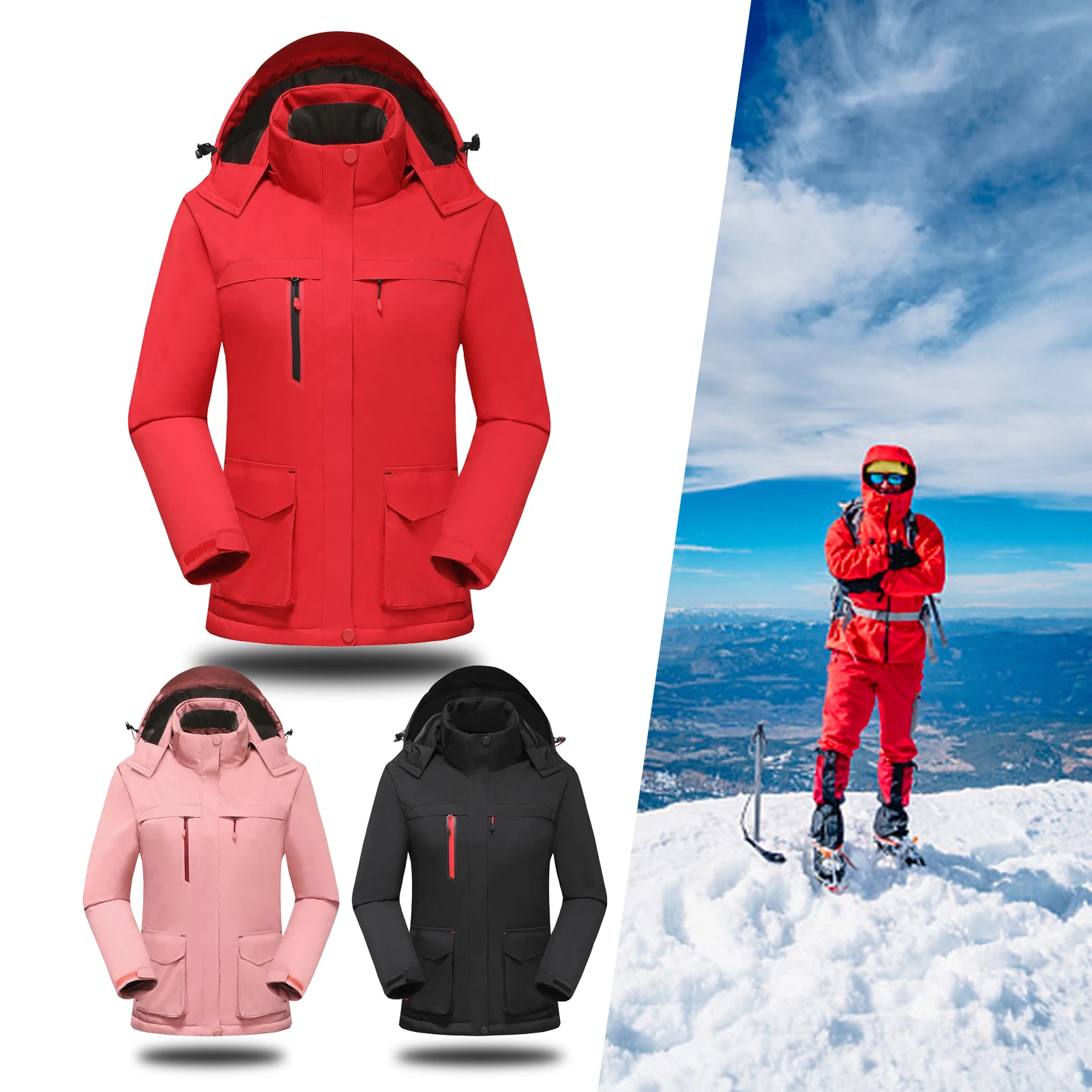 

Women Intelligent Heated Jacket with Detachable Hood Windproof Winter Thermal Clothing Outdoor Warmer Heating Coat