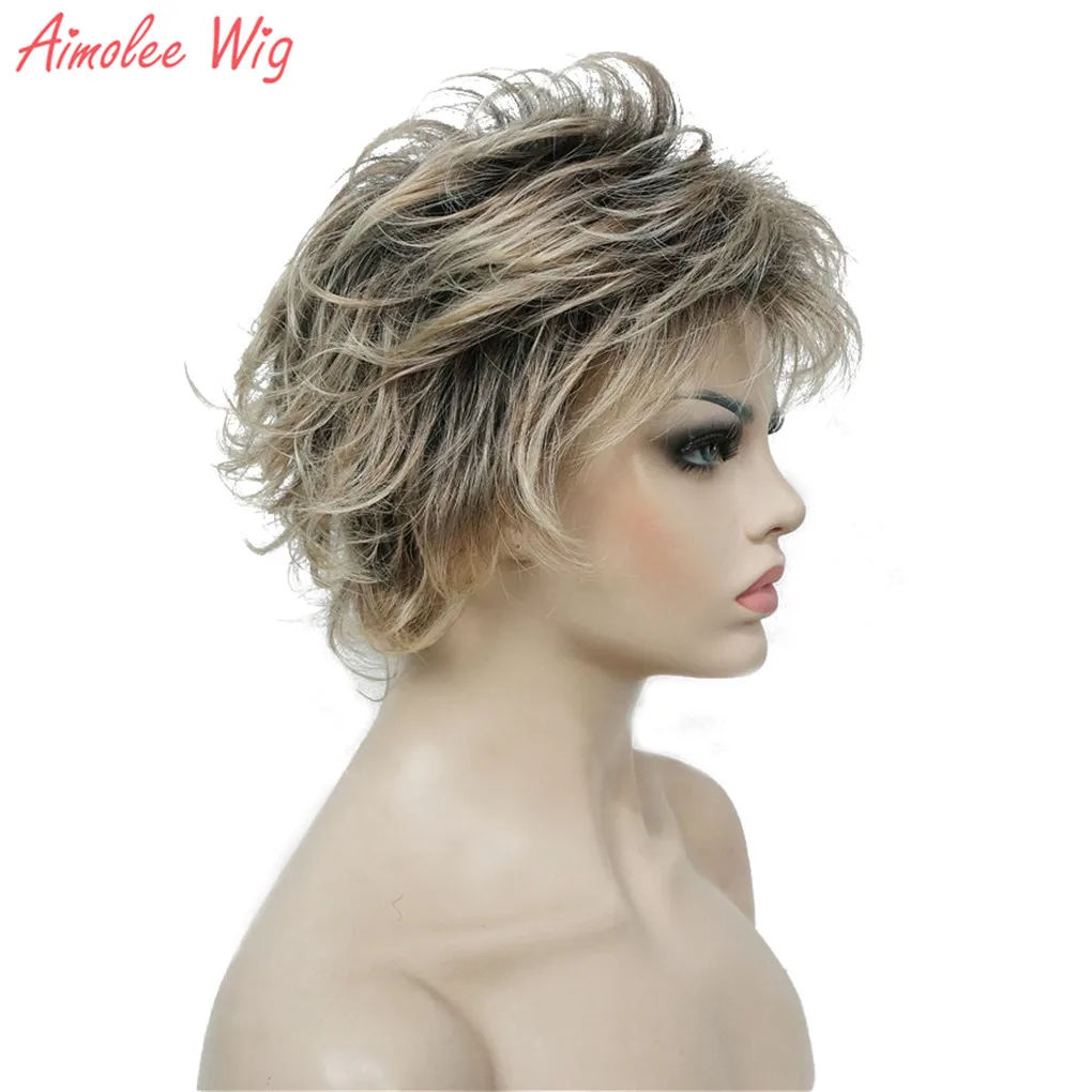 Perucas sintéticas para mulheres, reta curta, corte Pixie em camadas, peruca natural, cabelo louro