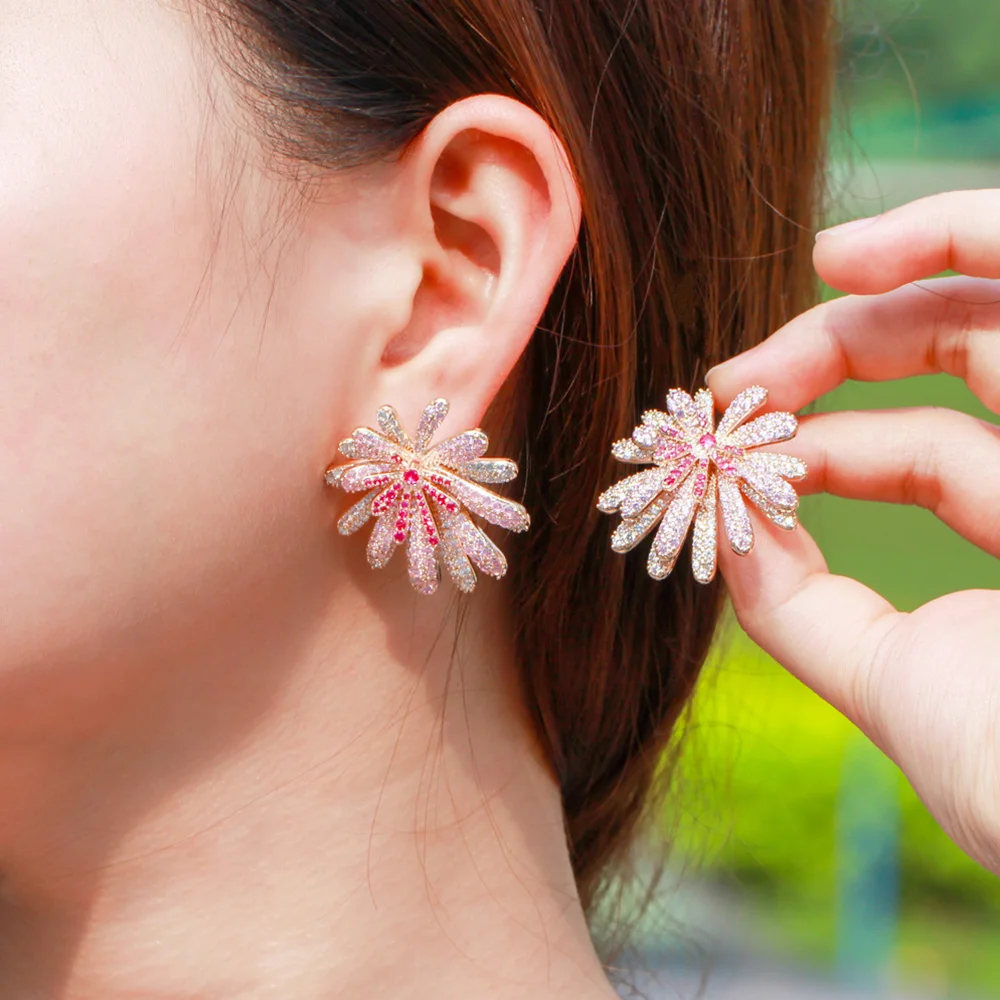 

Pera Brilliant Firework Flower Purple Red CZ Zircon Big Statement Drop Earrings for Bridal Wedding Engagement Jewelry Gift E745