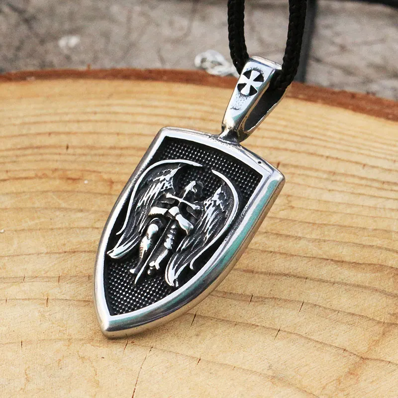 lanseis 10pcs stainless steel  men necklace Archangel St.Michael Protect Me Saint Shield Protection pendant jewelry