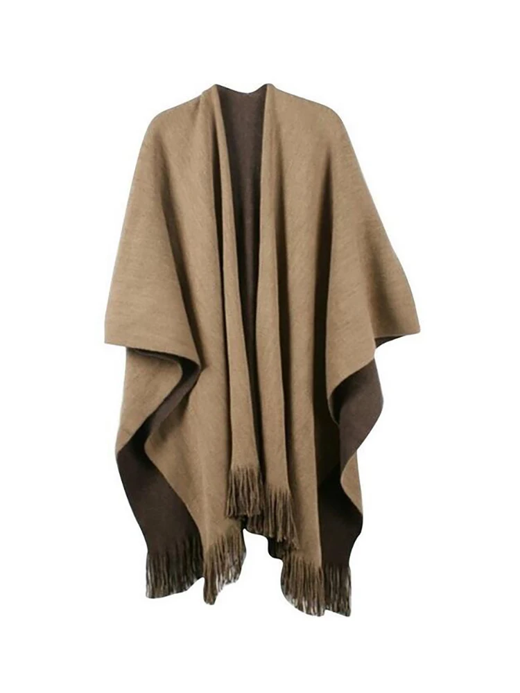 Oversize Deversible Cashmere Poncho for Women Poncho Capes Shawl Cardigans Sweater Coat Winter Q6-32E