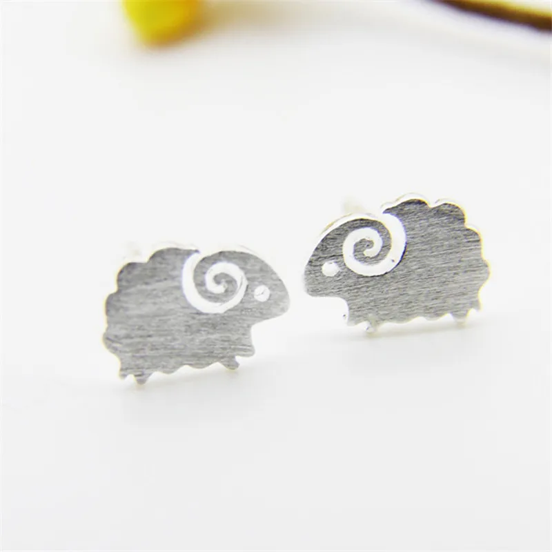 925 Sterling Silver Animals Sheep Stud Earrings For Women Girls Wedding Gift Pendientes Mujer Female Pendientes Brincos eh798