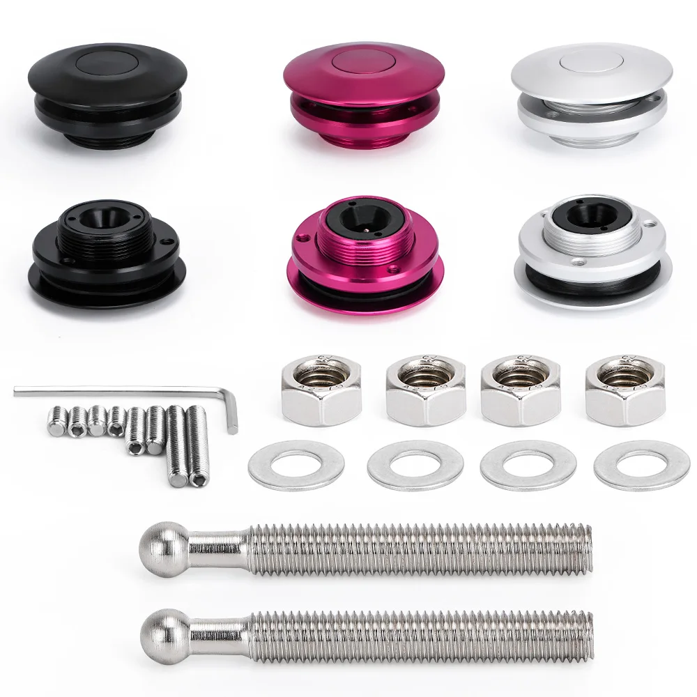 VR - Universal Black Push Button Billet Hood Pins Lock Clip Kit Car Quick Latch New Engine Bonnets Red VR-HP31BK