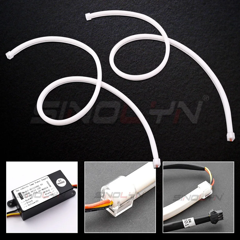 Sinolyn DRL LED Strip Turn Signal Daytime Running Lights Car Lights White Yellow For Headlight Switchback 60/85CM Car Products
