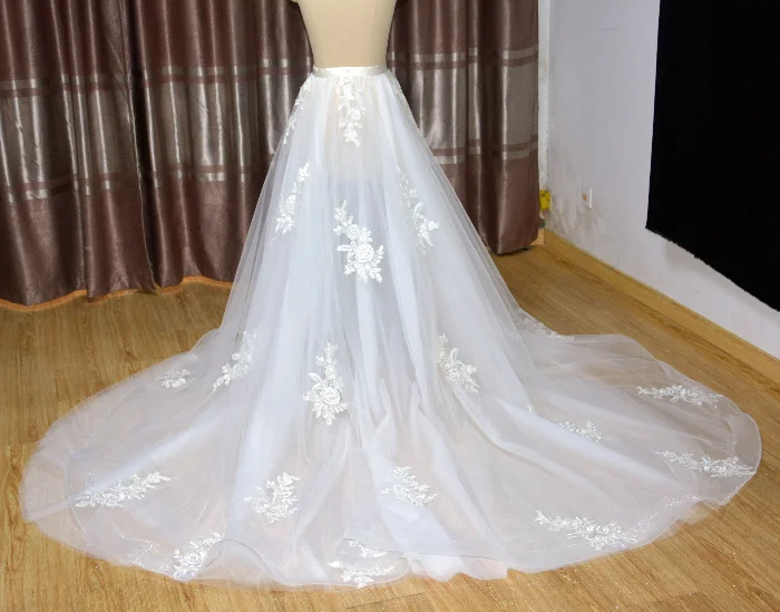 

6 layer tulle bridal skirt lace appliqued dress removable skirt detachable skirt white ball gown prom dress