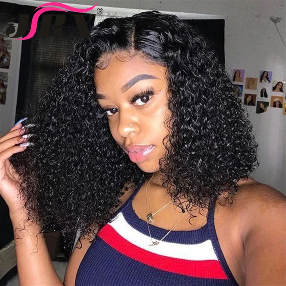 Kinky Curly Bob Wigs Human Hair Short Brazilian Curly 4x4 Lace Closure Wigs Pre-plucked T Part Lace Human Hair Wigs for Women