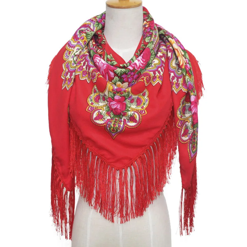 Foulard Carré de Style Russe en Coton Imprimé pour Femme, Écharpe de Grande Taille, 135x135cm