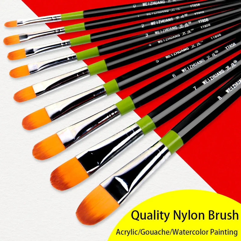 3pcs High Quality Nylon Hair Filbert Artist Brush Black Copper Tube Wood Hand for Watercolor Gouache Acrylic Oil Painting