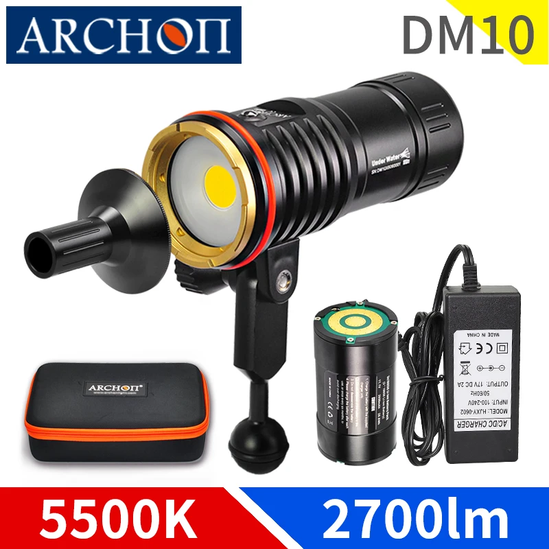 

DM10 5500K 2700lumen diving photoraphy light HD video diving fill lamp Underwater 100m dive flashlight spot light lighting torch