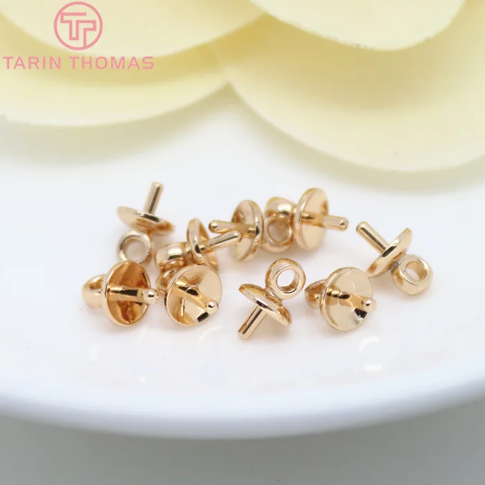 (3806)20PCS 3MM 24K Gold Color Plated Brass Half hole Pearl Beads Connect Charms Beads Caps High Quality Jewelry Findings